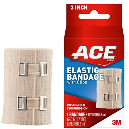 ACE 3 Inch Elastic Bandage with Clips, Beige, Great for Elbow, Ankle, Knee and More, Ideal for Sports, Comfortable design with soft feel, Wash and Reuse