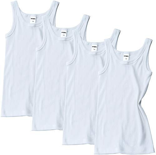 HERMKO 2800 - Lot de 4 Maillot de Corps Garçon en 100% Coton Biologique, Soumis au contrôle des substances nocives, Couleur:Blanc, Größe Kinder:15 Ans