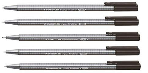 STAEDTLER 334 Triplus Fineliner Superfine Point Pens - 0.3mm - Black Ink (5)