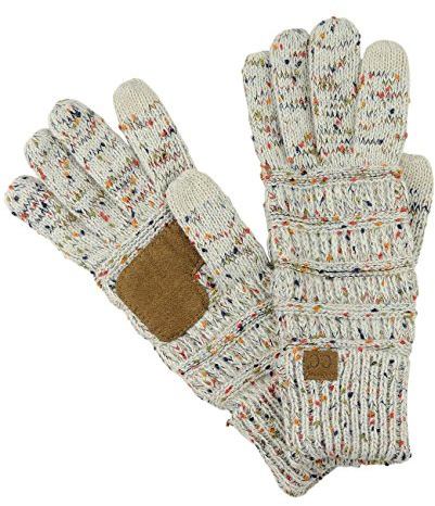 C.C Unisex Cable Knit Winter Warm Anti-Slip Touchscreen Texting Gloves, Confetti Oatmeal