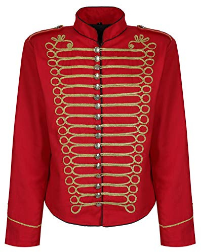 Steampunk Emo Punk Napoleon Militaire Officier Parade Veste Blouson - Rouge & Or (Homme M)