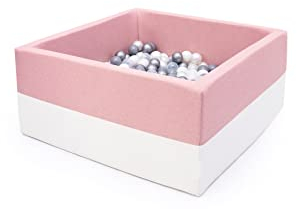 Rainbow Kids - XXL Luxus Bällebad Bällepool Bällebecken Spielbälle Kugelbad Bällchenbad Spielbecken Ball (120x120x40- ohne Bälle)- Rosa-Weiss