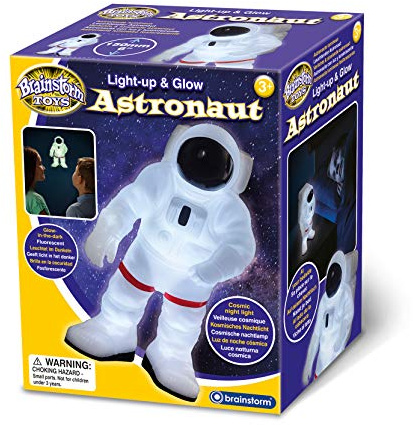Brainstorm Toys Glow Astronaut Night Light – 6” Tall Glow In The Dark Astronaut with 30 Minute Auto Shut Off, Wall Mountable & Free Standing Bedside Space Light for Kids