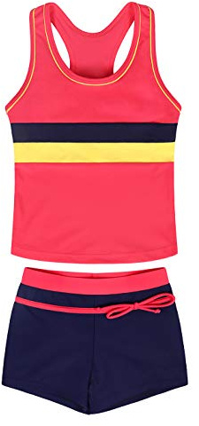 AmzBarley Girls Swimming Costume Two Piece Swimsuit Childs Kids Tankini Set Bathing Suit Racer Back Tops Swim Shorts Swimwear Summer Beach Holiday Sports Wear Vacation Clothes Watermelon Red