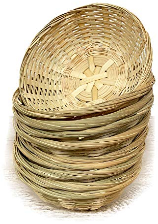 Sets Of Oval Round Woven Bamboo Fruit Snacks Bread Small Wicker Storage Gift Baskets 20cm (Round, 10)