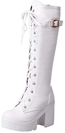 Minetom Botas De Motociclista para Mujer Botas con Cordones Tacón Grueso Zapatos Botas Tacones De Bloque Tacones Altos Plataforma Góticas hasta La Rodilla Botas Punk A Blanco 37 EU
