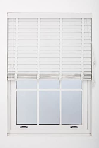 FURNISHED Venetian Window Blinds Trimmable 50mm White Faux Wood Blind, 60W x 150H cm