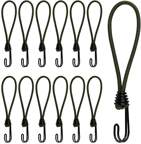 TaoTazon Spanngummi mit Haken 12 St체ck, Expander mit Haken 20 cm, Multifunktional Hochbelastbare Planenspanner Gummispanner mit Haken f체r Station채re Transportanh채nger Banner Plakate Zelte (Gr체n)