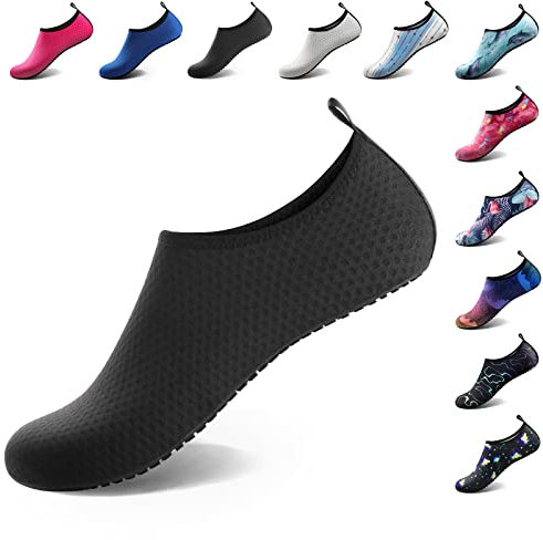 Wasserschuhe für Damen und Herren, schnelltrocknend, Aqua-Socken, Schwimmen, Strand, Barfuß, Yoga, Übung, Sportzubehör, Pool, Camping, Must-Have für Erwachsene und Jugendliche, Schwarz-nw002,