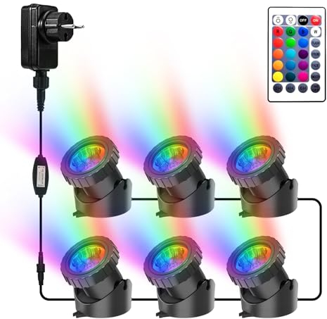 NATPOW Pond Lights Mains, Underwater Lights RGB with APP& Remote Control, Timer Aquarium Light, IP68, Multiple Scene Lighting, Submersible, for Aquarium, Garden, Yard, Pool, Fountain (6-in-1)