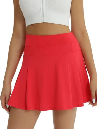 fuinloth Gonna Tennis Donna con Pantaloncini sotto Gonnellino Skort Sportive Pantaloncinocon con Tasche Rosso M 42-44