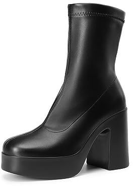 DREAM PAIRS Women's Platform Gogo Ankle Boots High Chunky Block Heel Square Toe Booties Shoes,Size 8,Black,SDAB2310W