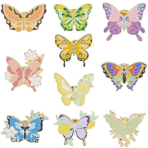 GORGECRAFT 10 Stil Schmetterling Emaille Pins Set Blume Und Schmetterlinge Emaille Pins Coole Horror Emaille Anstecknadeln Broschen Anstecknadel Für Frauen Rucksäcke Steampunk Abzeichen Schmuck