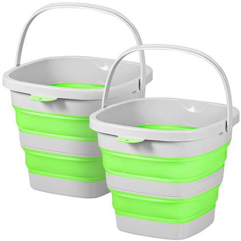 PNEUICALLY 2 Pack 2.6 Gallon(10L) Collapsible Plastic Buckets with Handle Compact Cleaning Square Storage Bucket Portable Water Tub Outdoor Water Pail for Garden Hiking Fishing Camping (Green)