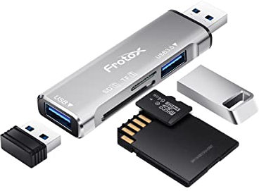 SD Card Reader, Frotox 4 in 1 USB Adapter with SD/MicroSD Memory Card Reader, 1 USB 3.0, 1 USB 2.0, Mini USB Card Reader for SD/TF/SDXC/SDHC/MMC/Micro SDXC/Micro SD/Micro SDHC/UHS-I etc