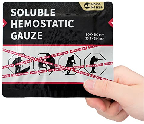 RHINO RESCUE Soluble Hemostatic Gauze Dressing 4*35(3ft) for Quick Clotting, Stop Bleeding Gauze for Combat, Trauma, IFAK Refill, Wound Kit, 1 Count