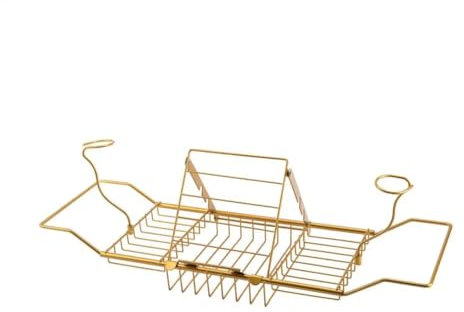 MegLob Miroir Gold/Silver Bathtub Play Caddy, Étagère De Baignoire en Métal pour Bougie/Verre À Vin/Tablette, Accessoires De Baignoires Réglables Et Gadgets De Salle De Bain,d'or