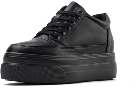 ANUFER Women's Fashion Platform Sneakers Hidden Wedge Heel Lace-up Tennis Shoes Black SD5A40201 UK3.5
