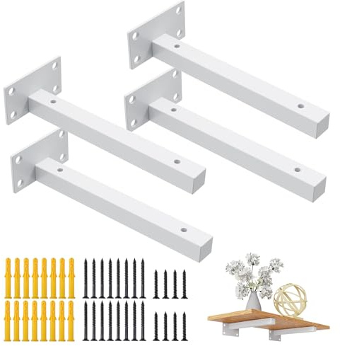4 Pezzi Staffe per Mensole Pesanti,Supporto Mensole da Muro,Staffe per Scaffali Industriale,Mensola Galleggiant Supporto di Metallo,Montato per Scaffali Stile Vintage,Reggi Mensola,Bianco(8in/20cm)