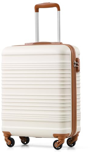 COOLIFE Ryanair handbagage, resväska, vagnsväska, kabinväska, kabinväska, 55 × 35 × 20, kombinationslås med TSA, Vit/brun, 55×40×20, Modern