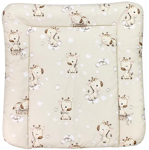 TupTam Baby Wickeltischauflage mit Baumwollbezug Gemustert, Farbe: Giraffe/Beige, Größe: 70 x 60 cm