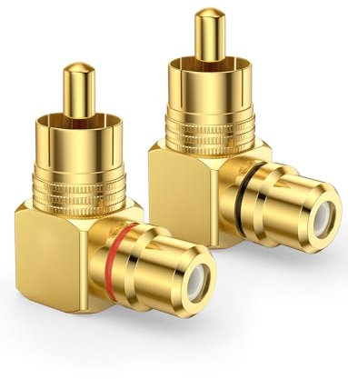 SOUNDFAM 90° Cinch Adapter Cinch Winkelstecker Konverter 24K Vergoldet RCA Stecker auf Buchse Adapter - (2 Stück, 1 Rot & 1 Schwarz)