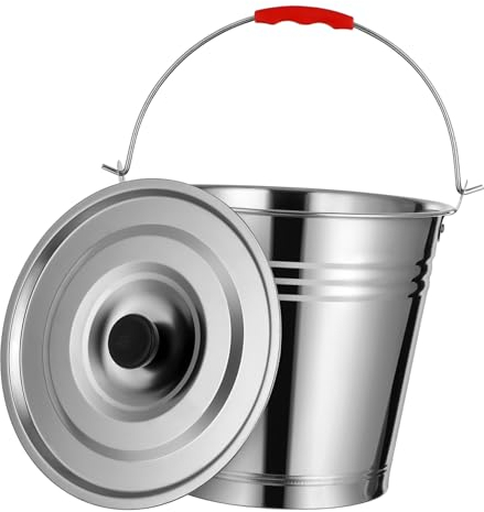 VINTORKY Secchio Portacenere in Acciaio Inox Con Coperchio Da 8l Per Barbecue e Caminetto, Contenitore Robusto Multiuso Per Carbone e Cenere Da Esterno, Per La Gestione Ceneri Calde e Pulizia Barbecue
