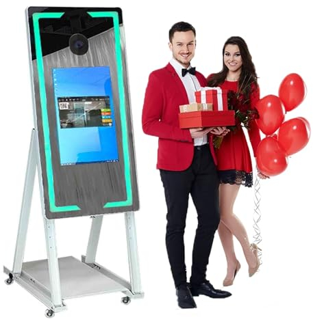 45''/65'' Magic Mirror Photo Booth-Maschine (22''/32'' Touchscreen) + Flightcase, Tragbare Selfie Mirror Photo Booth + Pc (I5-8gb+256gb), Für Partys Und Events,White-45”
