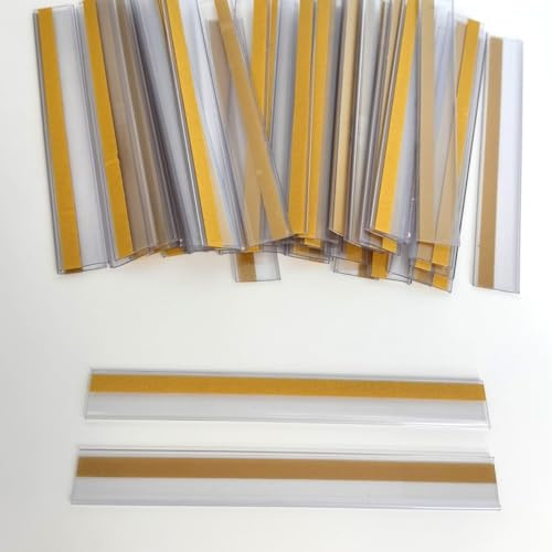 50 st självhäftande etiketthållare, individuella klistermärkeshållare 200 mm, prisskyltar, prislappar, transparenta självhäftande etiketter (25 x 200 mm)