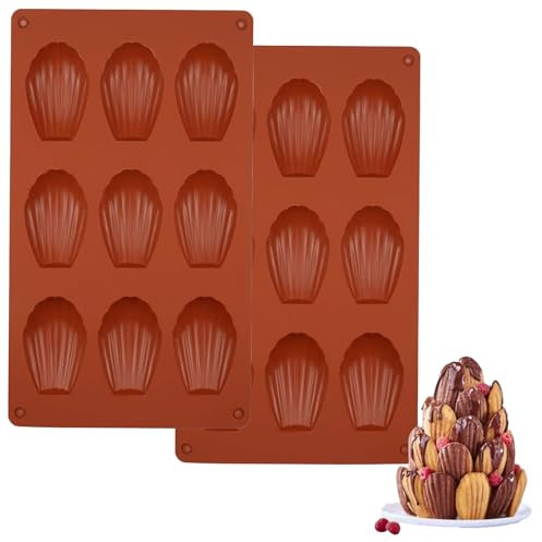 2pz Stampo Madeleine,Stampi per Madeleines in Silicone,9 Fori Stampi per Madeleines,Teglia Antiaderente per Madeleine,Facile da Pulire e Riutilizzabile,per Budini, Biscotti e Torte al Cioccolato