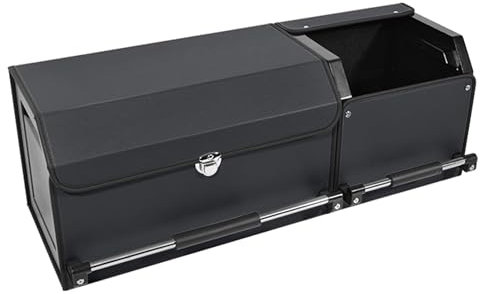 XCF Organizer Bagagliaio Auto, 2 in 1, Impermeabile, in Pelle, Con Coperchio e Manico Robusto, Grande Capacità Include Scomparto Mobile e Sub-box, Accessori Essenziali SUV, Organizer Auto Bagagliaio