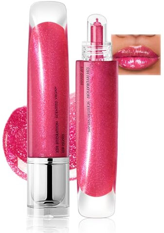 Brillo de labios brillante y líquido rosa con brillo de diamante, brillo de labios 3D hidratante, lápiz labial líquido de larga duración, maquillaje de labios de alto pigmento, textura sedosa