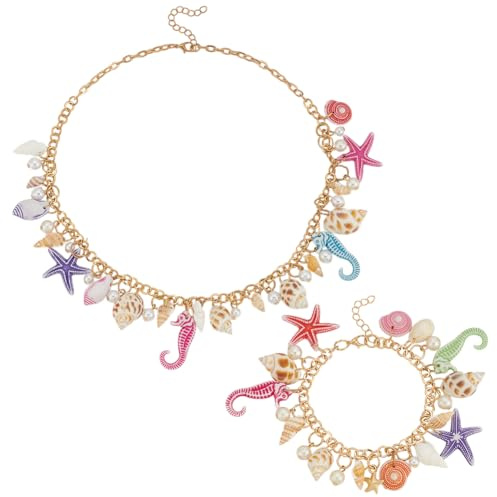 PH PandaHall Set Collana Bracciale Conchiglia 2pz Gioielli da Donna Conchiglia Stella Marina Dichiarazione di Spiaggia Oceano Collana Bracciale Sirena Costume Accessori Gioielli Chunk per Estate, Oro