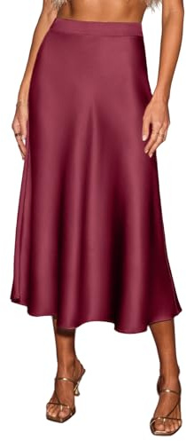 CUPSHE Women Satin Midi Skirt Elegant A-Line High Waist Lightweight Mermaid Skirt for Work Evening Casual Wear