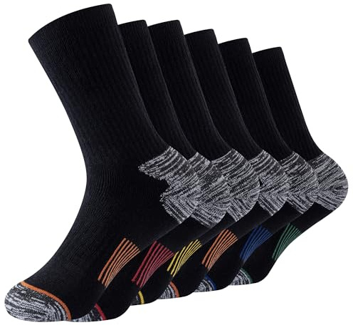 The Essentials Wardrobe Men’s Outdoor Socks 6 Pack Walking Hiking Trekking Socks Cotton Blend Breathable Everyday Work Socks Cushioned Sole Elasticated Ribbed Leg Arch Support Reinforced Heel & Toe
