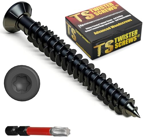 Twister Screws Vis à béton de 7,5 x 175 mm | Boîte de 50 | Revêtement noir rouillé, résistance à la corrosion ultime, tête fraisée, installation facile, embout Torx T30 inclus