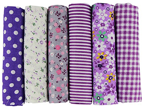 UOOOM 6 Stueck 50 x 50cm Stoffpakete Patchwork Stoffe Baumwolle tuch DIY Handgefertigte Nähen Quilten Stoff Baumwollgewebe Verschiedene Designs (Violett)