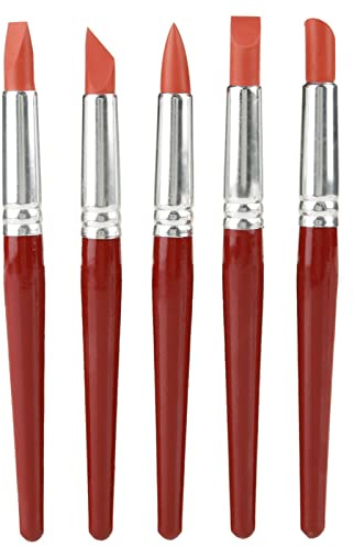 5-Pack Large Red Rubber Tip Paint Brushes for Pottery Sculpting and Clay Carving, Crafting Tools for Painting Sculpting Carving Projects, Ideal for Ceramic Art and DIY Clay Craft