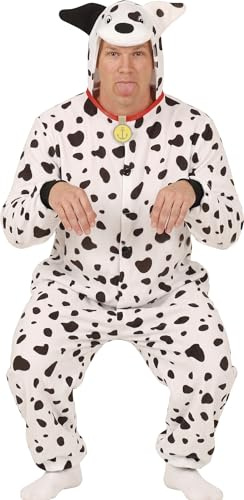 FIESTAS GUIRCA | Costume Dalmata Kigurumimi Adulto (52-54/L) - Tuta con Cappuccio Animale per Carnevale, Feste in Maschera, Animali, Cosplay, Halloween, Natale, Addii al Celibato - Unisex - Bianco