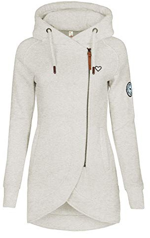ELFIN Sweat à Capuche Femme Manches Longues Hoodie Femme Hiver avec Poches Manteau Femme Zippé Col Montant Veste Femme Chaude, Gris Clair, M