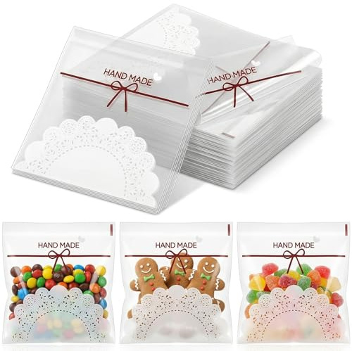 TOPZEA 500 Pcs Self-adhesive Cookie Bags, 5.5 x 5.5 Inch Plastic Clear Treat Bags Individual Candy Wrapper Bag Party Favor Cellophane Bag for Packaging Cookie, Chocolate, Snack, Bakery