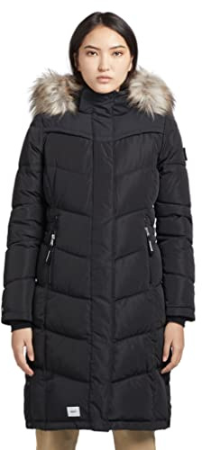 khujo LUBECK LONG5 - Abrigo para mujer, largo hasta la rodilla, cálido, acolchado, capucha, piel sintética, cremallera bidireccional