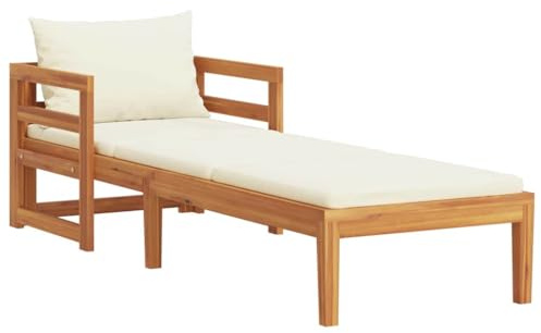 vidaXL Tumbona con Cojines Hamaca Silla Asiento Playa Piscina Cama Patio Terraza Balcón Jardín Relajante Cómodo Crema Madera Maciza de Acacia