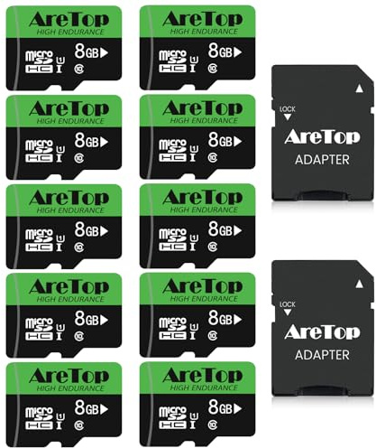 Aretop Micro SD Karte 8GB 10er Pack,Speicherkarte Micro SD+2 Adapter, UHS-I,U1,C10,Full HD-Videoaufnahme Micro SD Memory Karte für Kamera/Smartphone/Drohne/Dash Cam,Bis zu 80 MB/s