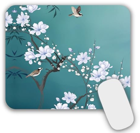 AOKSUNOVA Liten musmatta med design och motiv, 200 x 240 x 3 mm, blomma, fågel, mönster | Utrymmesbesparande design, behaglig yta, bekväm användning och lämplig för kontor, resor samt små skrivbord