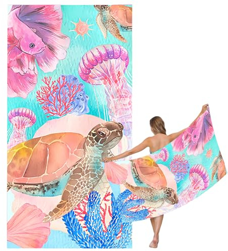 Mienocol Large Quick Dry Microfibre Beach Bath Towel for Adult,Pink Turtle Sand Free Beach Towel with Bag,Lightweight Gym Yoga Sports Towel,Compact Travel Summer Beach Towel for Women Men