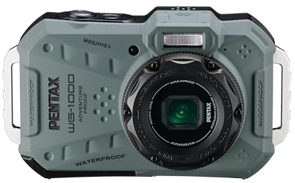 PENTAX WG-1000 Olive Waterproof Digital Compact Camera, Designed for Casual Outdoor and Underwater Photography, Waterproof to a Depth of 15 Meters, for up to one Hour of Continuous Operation