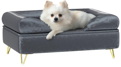 PawHut - Sofá para perro, sofá para gatos, patas de metal, revestimiento de terciopelo holandés, sofá para mascotas, funda de cojín lavable, 76 x 53,5 x 34 cm, color gris