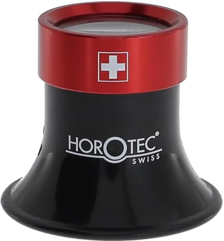 KD89 Horotec 00.025 - Lente d'ingrandimento da orologiaio con anello a vite in alluminio rosso, leggera e robusta, finitura perfetta, Nero , N°2 - Grossissement x5.75, Classico