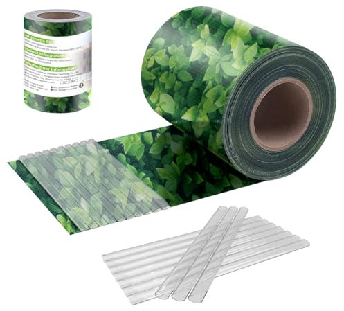 Sunnylaxx 35m x 19cm PVC privacidad Valla Tiras de Malla de Protectora Pantalla para Exterior Jardin, Terraza, 20 Clips de fijación, Follaje